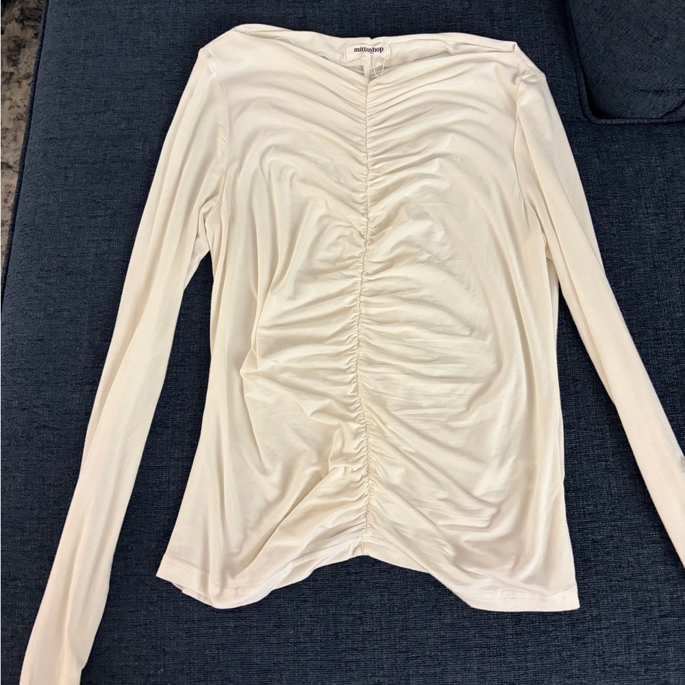 Mittoshop Ivory Ruched Long Sleeve Top